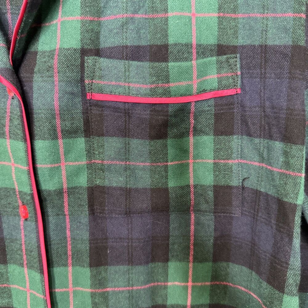 Talbots Green & Navy Plaid Pajama Set with Pink Piping - Picture 4 of 16